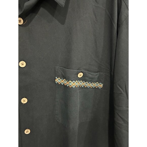 Caribbean Embroidered Cocktail Button Front Shirt Black Sz 3X Pineapple Tropical - Picture 4 of 10